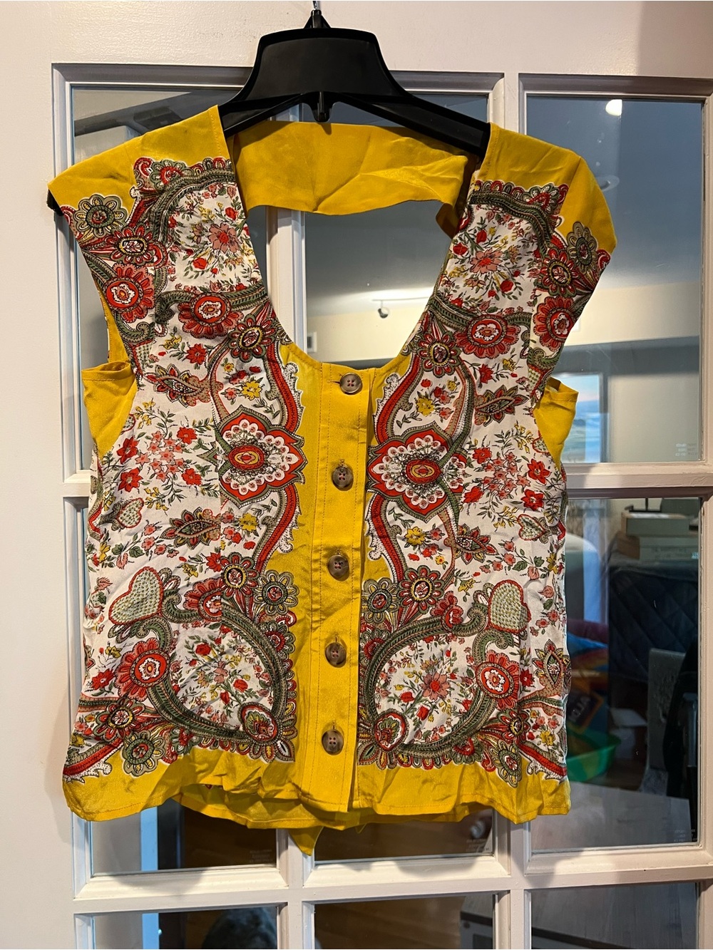 Anthropologie Yellow Paisley-Print Button-Front Camisole